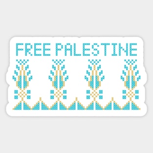 Realistic Palestinian Tatreez Embroidery Pattern Design Free Palestine Quote blu-gld Sticker